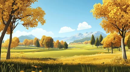 Fototapeta premium Golden Autumn Landscape with Majestic Mountains and Rolling Hills