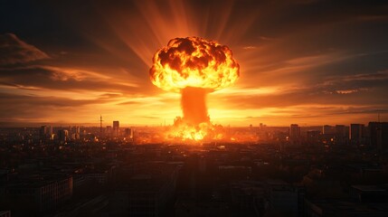 Nuclear Explosion Over Cityscape: A Grim Reminder of War's Devastation