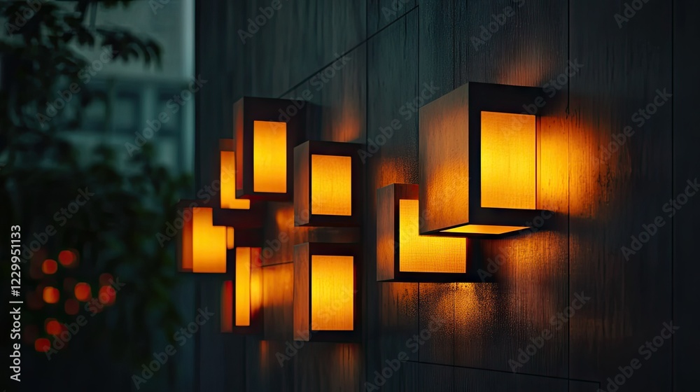 Sticker a modern geometric wall lamp creating artistic light patterns in darkness.