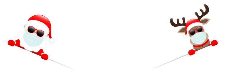Weihnachtsmann Und Rentier Maske Mit Sonnenbrille Diagonal Banner Innen