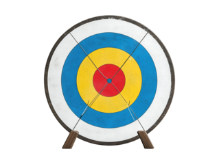 Archery target with arrows isolated on transparent or white background, png