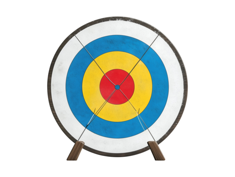 Archery target with arrows isolated on transparent or white background, png