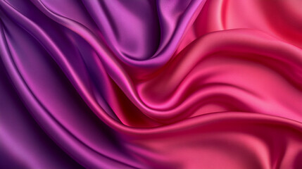 Fototapeta premium Soft satin fabric draping elegantly in shades of purple and pink at indoor setting