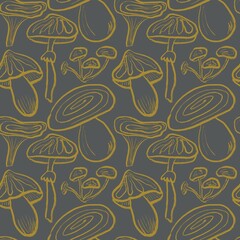 Mushrooms pattern and wallpaper. Designed for textile fabric, cover, wrapping paper. Forest in the autumn.