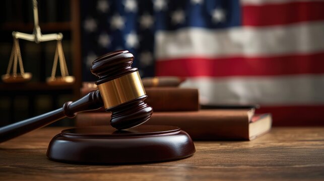 American Justice: Gavel, Scales, and the US Flag