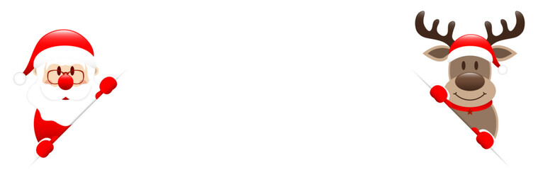 Gerader Weihnachtsmann Und Rentier Banner Diagonal Aussen