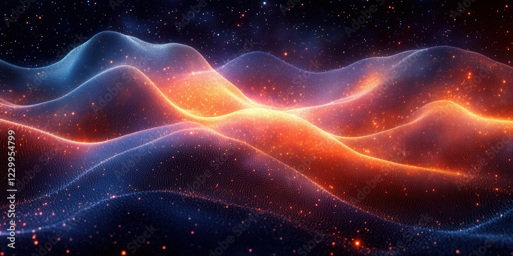 Poster computer screen displaying a colorful wave pattern with various colors and designs in digital art