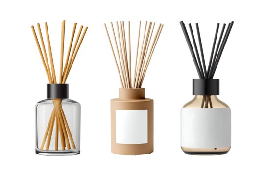 Collection set of reed diffusers isolated on transparent or white background, png