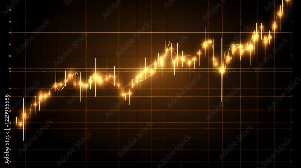Leinwandbilder a financial chart with a golden price trend line and glowing data points, set on a dark grid backgro
