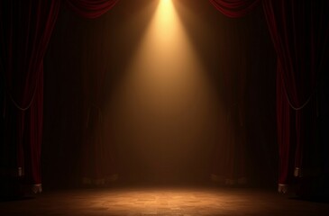  Dramatic stage set with a sleek black platform that shimmers with subtle reflections, elevated by a series of steps leading up to a majestic golden throne-like structure, all bathed in warm, golden l