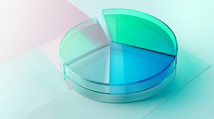 A financial pie chart with transparent D slices in blue and green hues, displayed on a light background, with each slice slightly separated for emphasis
