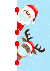 Weihnachtsmann Und Rentier Maske Banner Rechts Schnee Hellblau