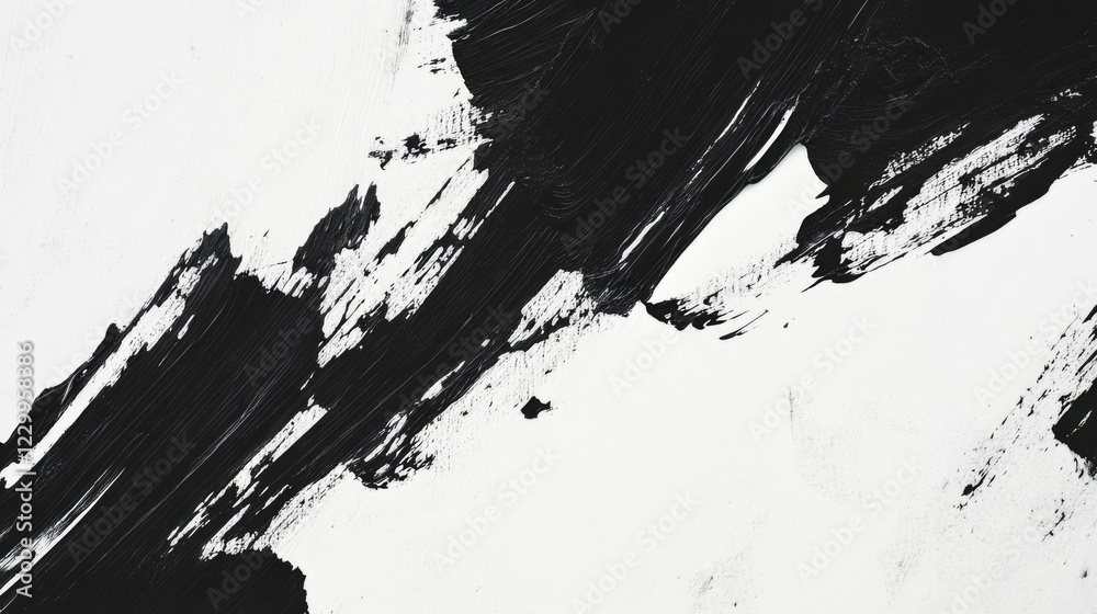 Aufkleber a high-contrast abstract background with bold black brushstrokes on a white canvas, creating an arti