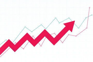 Rising Financial Chart with Upward Arrow Showing Business Growth, Stock Market Trends and Profit Increase on Grid Background