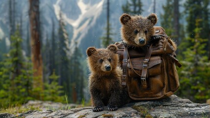 Obraz premium A childâ€™s backpack with a small ring-tidy bear sitting at the front pocket. HD 8K wallpaper Photographic Image