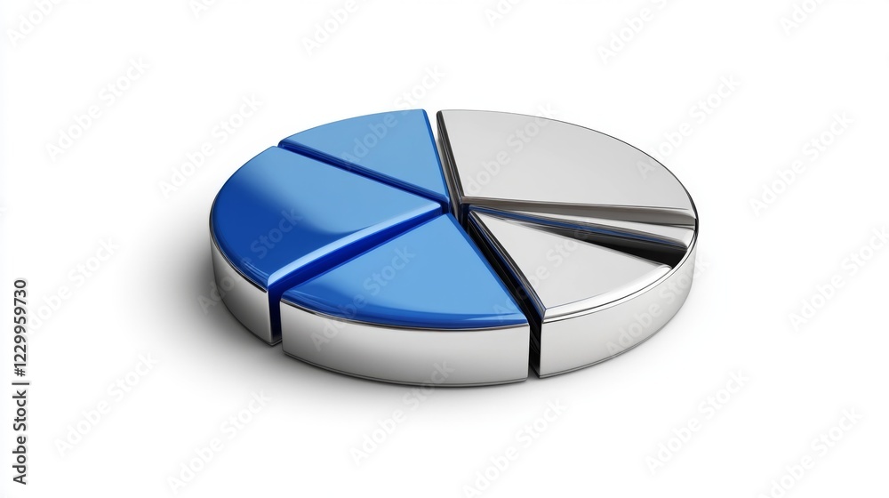 Leinwandbilder a metallic-style financial pie chart with blue and silver segments, displayed on a white background 