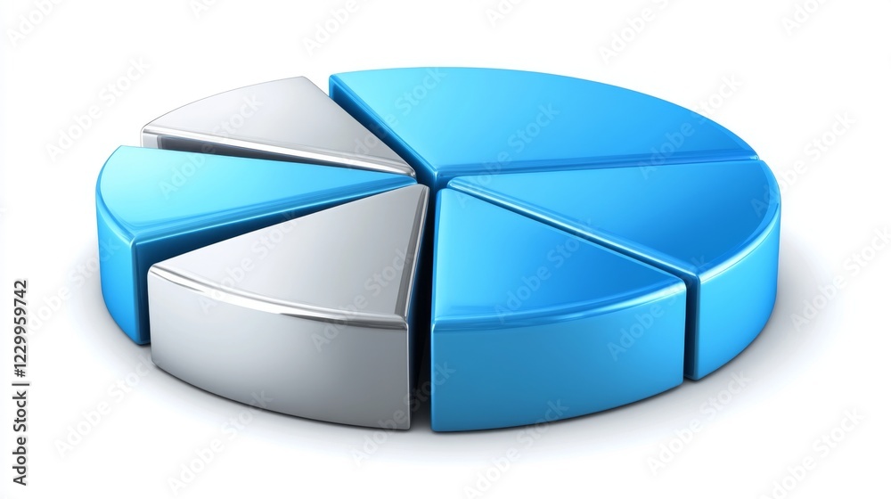 Leinwandbilder a metallic-style financial pie chart with blue and silver segments, displayed on a white background 