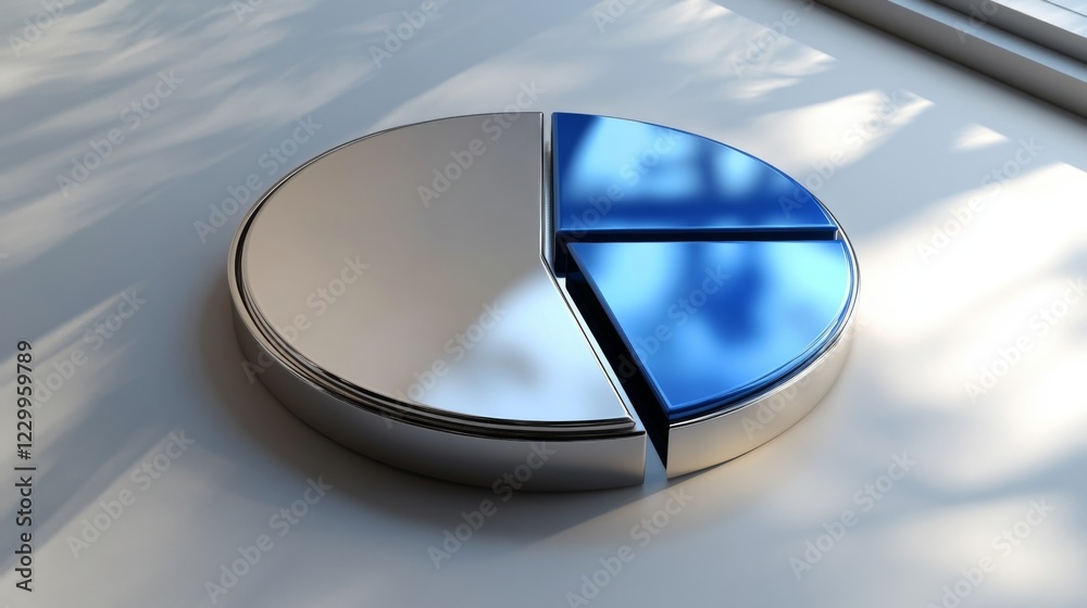 Leinwandbilder a metallic-style financial pie chart with blue and silver segments, displayed on a white background 