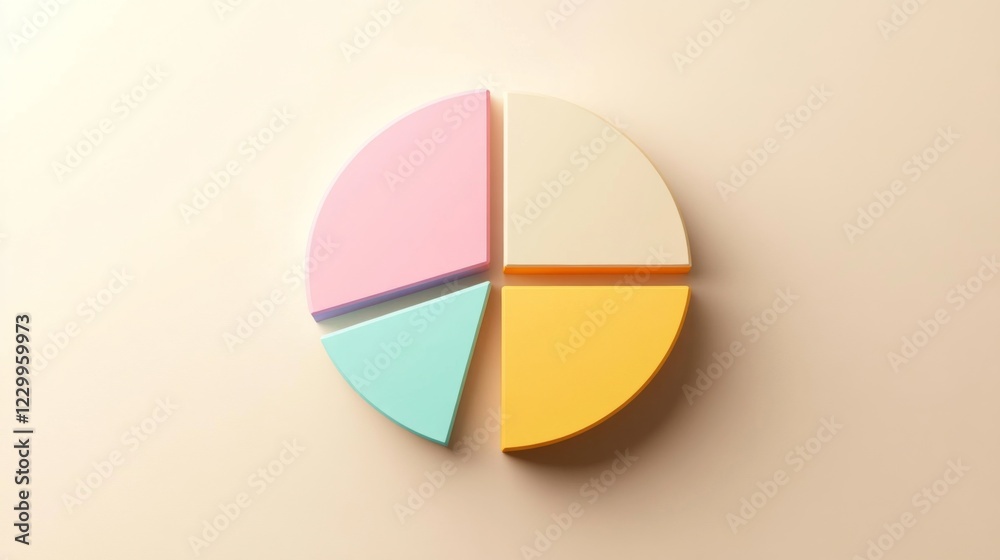 Poster a minimalistic pie chart with pastel-colored slices representing different budget categories, displa