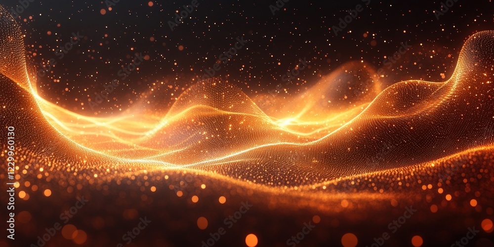 Poster dark background with a flowing gold wave design creating an elegant visual effect