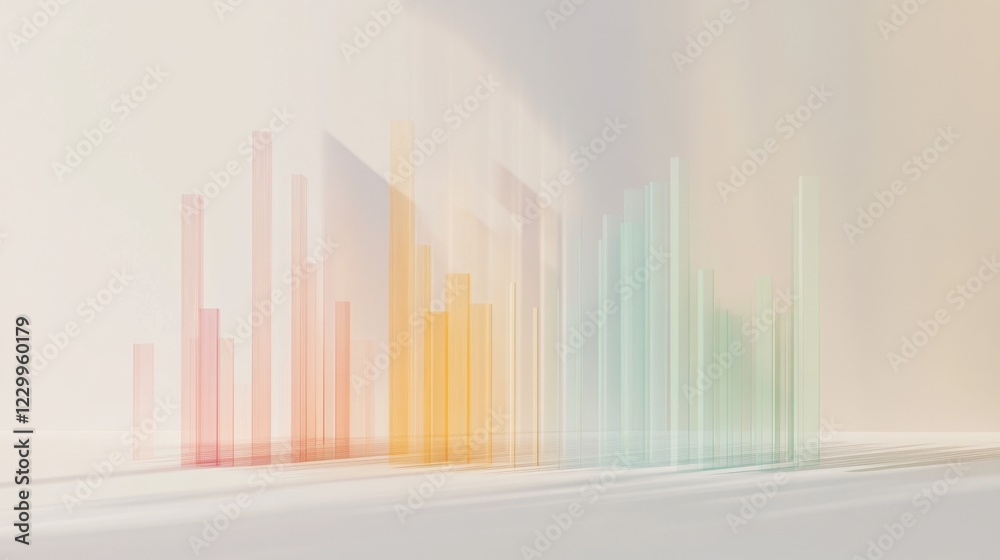Leinwandbilder a minimalist d bar graph with pastel-colored bars rising from a flat surface, with subtle shadows an