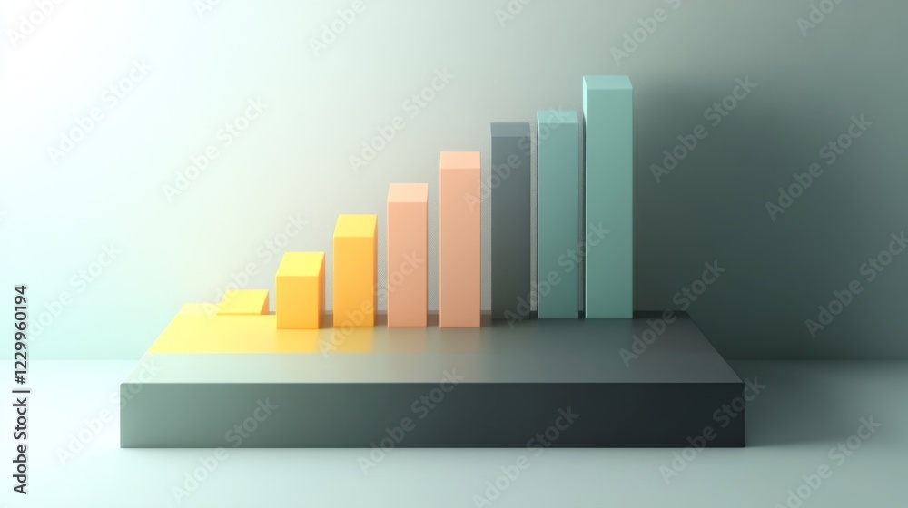 Leinwandbilder a minimalist d bar graph with pastel-colored bars rising from a flat surface, with subtle shadows an