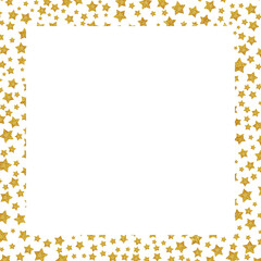 Obraz premium Square frame made of sparkling gold glitter stars in varying sizes, creating a dazzling border effect around a transparent center. Pattern of Gold Glitter Stars in Square Frame.