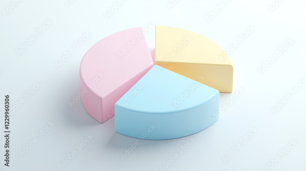 Poster a minimalist d pie chart with pastel-colored slices, smoothly separated to reveal individual section