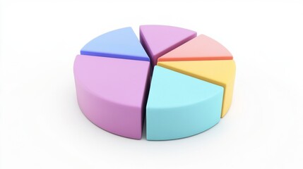 A minimalist D pie chart with pastel-colored slices, smoothly separated to reveal individual sections, placed on a clean white background.