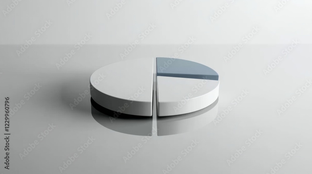 Poster A minimalist pie chart with white and blue sections, slightly separated on a reflective gray background, giving a clean, elegant appearance