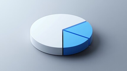 A minimalist pie chart with white and blue sections, slightly separated on a reflective gray background, giving a clean, elegant appearance