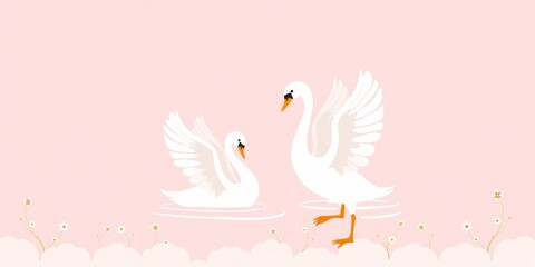 Set of three nursery posters with swans and lettering quotes on pink background, suitable for girlish greeting cards, prints, banners, etc, eps 10, lettering, prints