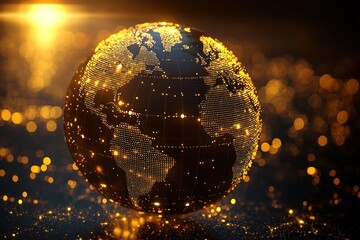 Golden digital Earth globe on glittering background, ideal for global projects