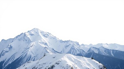Naklejka premium Snow-covered mountain peak standing majestically against a pure white background, tranquil, peak, snowy