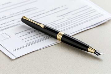 Elegant Black Fountain Pen Resting on Important Documents