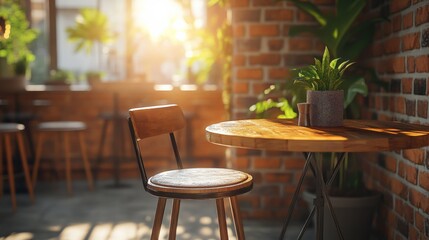 Cozy Café Interior with Sunlit Atmosphere