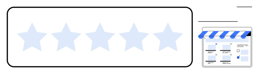 Online store interface with blue and white canopy, five empty star icons for rating. Ideal for e-commerce, user feedback, customer satisfaction, online shopping, digital marketplaces, business