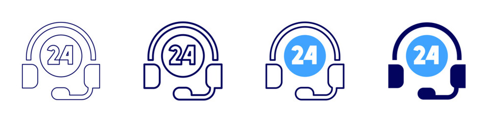 24 hours icon in 4 different styles. Thin Line, Line, Bold, and Bold Line. Duotone style. Editable stroke