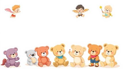 Fototapeta premium Set of 6 adorable teddy bear kids engaged in various activities, perfect for a cute teddy collection vector illustration, diverse, activities, kids
