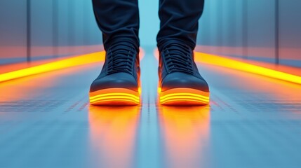 Neon Glow Sneakers on Futuristic Pathway in Modern Setting