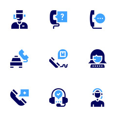 Call center icon set. Bold style. Duotone colors. call, question, delivery, telemarketer, customer service, phone call, call center, help