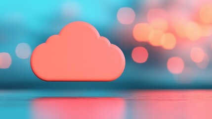 Soft Pink Cloud Icon on Colorful Background with Blurred Bokeh Effects