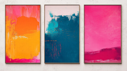A set of three Abstract Wall art. Creative minimalist hand painted Abstract art background ،Set of three vertical posters