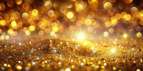 Shimmering gold glitter creates a luxurious, elegant bokeh background. Perfect festive particle lines poster design.