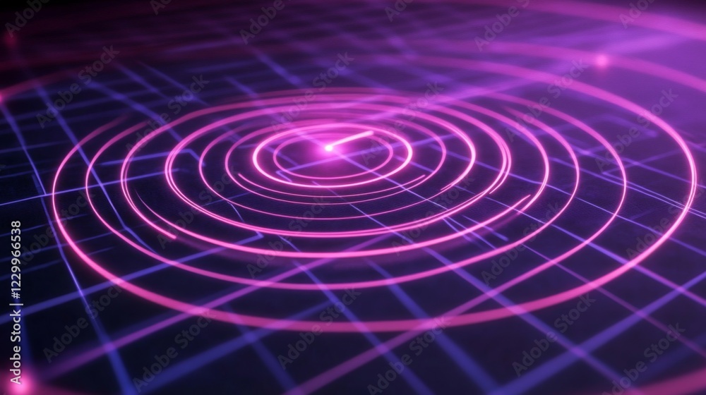 Poster a radar chart in neon colors on a dark grid background, with lines and points showing data intersect