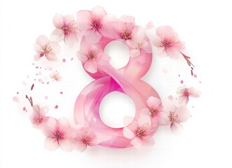number 8 with floral elements, set against a white background for International Women's Day celebration. delicate flowers or leaves growing.