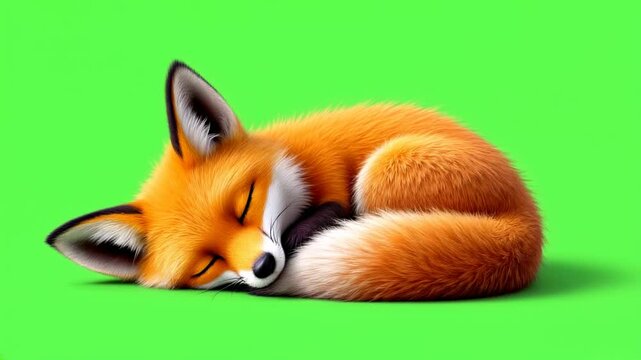 Sleeping fox, green screen, studio shot, animation