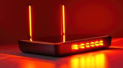 A sleek and modern wireless router with glowing LED indicators.