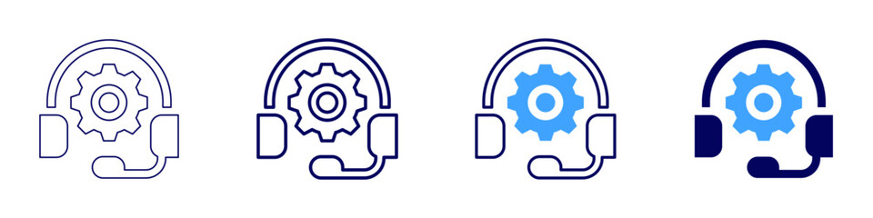 Settings call center icon in 4 different styles. Thin Line, Line, Bold, and Bold Line. Duotone style. Editable stroke