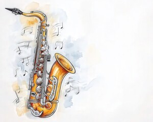 Naklejka premium Vibrant Hand-Drawn Saxophone Surrounded by Musical Notes Art